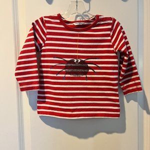 Baby Boden Long Sleeve Tee Size 18/24 Months Red White Stripes w/ Spider Graphic